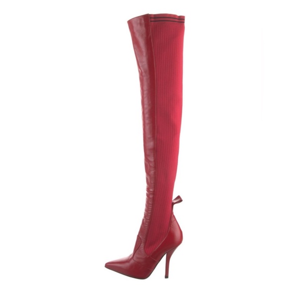 Fendi Red Rockoko Elegant Red Women's Over-the-Knee Boots - Picture 1 of 3